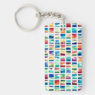 Abstract Watercolor Cloud Squares  Keychain