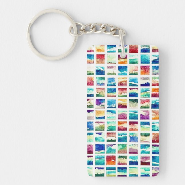 Abstract Watercolor Cloud Squares  Keychain (Front)