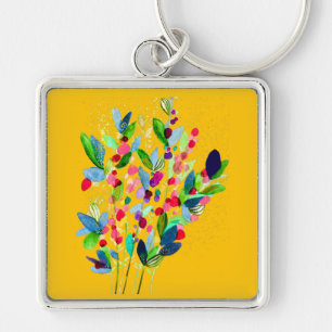 Abstract watercolor colourful floral keychain