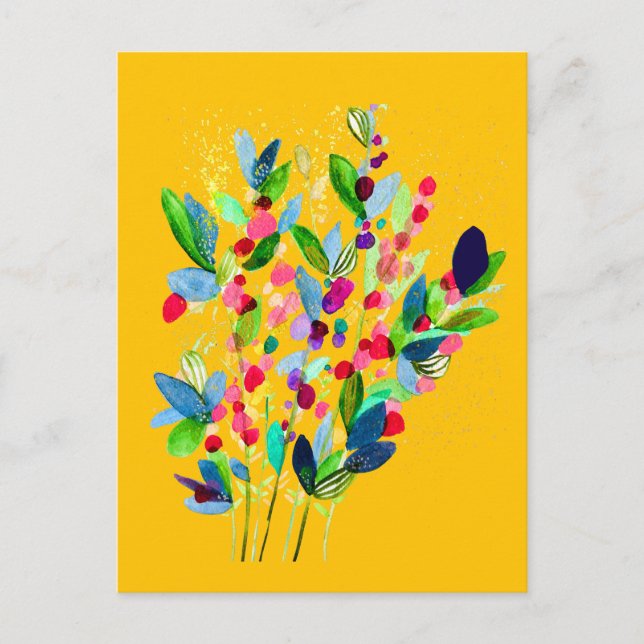 Abstract watercolor colourful floral postcard (Front)