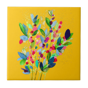 Abstract watercolor colourful floral tile