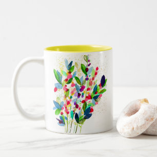 Abstract watercolor colourful floral Two-Tone coffee mug