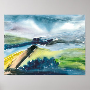 Abstract watercolor colourful landscape poster