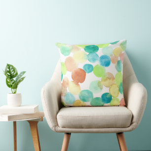 Abstract Watercolor Dots in Teal and Orange Throw Pillow