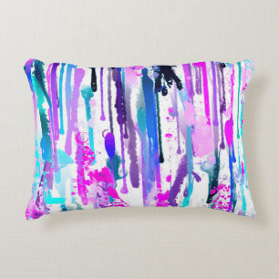Abstract Watercolor Drips Blue Turquoise Pink Accent Pillow