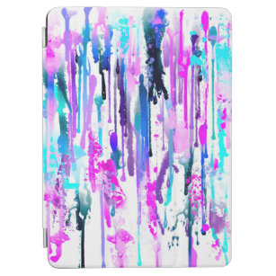 Abstract Watercolor Drips Blue Turquoise Pink iPad Air Cover