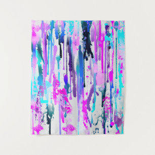 Abstract Watercolor Drips Blue Turquoise Pink Tapestry