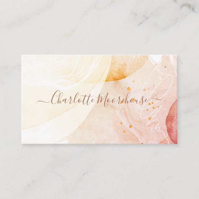 Abstract Watercolor Earthy Shapes Script Signature Business Card (Front)