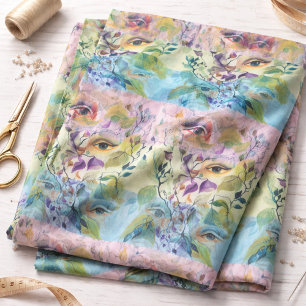 Abstract Watercolor Face Botanical Artistic Floral Fabric