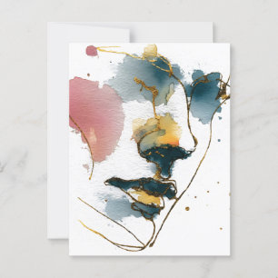 Abstract Watercolor Face with Gold Lines Postcard