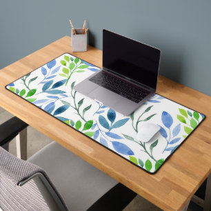 Abstract Watercolor Fern Leaves Desk Mat