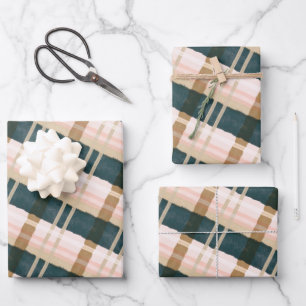 Abstract Watercolor Festive Green & Pink Pattern Wrapping Paper Sheet