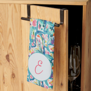 Abstract watercolor floral pattern mongram  kitchen towel