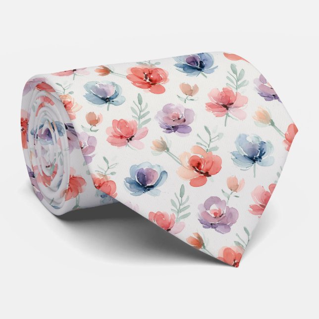 Abstract Watercolor Floral Pattern Tie (Rolled)