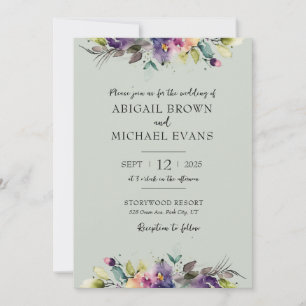 Abstract Watercolor Floral Wedding Invitation