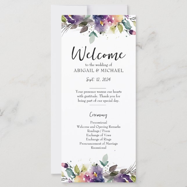 Abstract Watercolor Floral Wedding Program (Front)