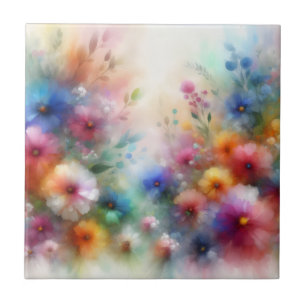 Abstract Watercolor Florals Ceramic Tile