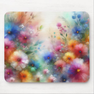 Abstract Watercolor Florals Print Mouse Pad