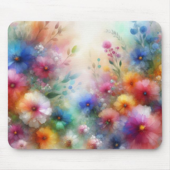 Abstract Watercolor Florals Print Mouse Pad (Front)