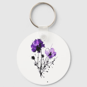  Abstract Watercolor Flowers Keychain
