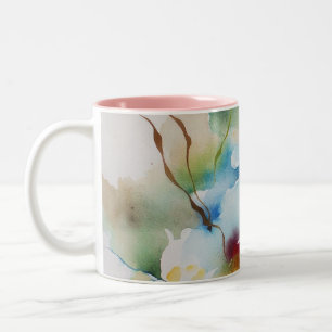 Abstract watercolor flowers Two-Tone coffee mug