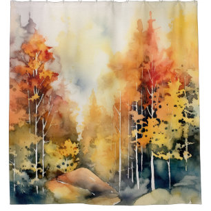 Abstract Watercolor Forest in Amber Blue Landscape