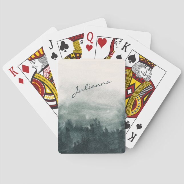 Abstract Watercolor Forest Landscape Personalized  Playing Cards (Back)