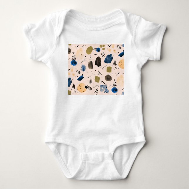 Abstract Watercolor: Geometric Ink Pattern. Baby Bodysuit (Front)