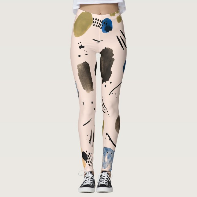 Abstract Watercolor: Geometric Ink Pattern. Leggings (Front)