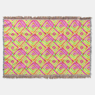 Abstract watercolor geometric pink green pattern throw blanket