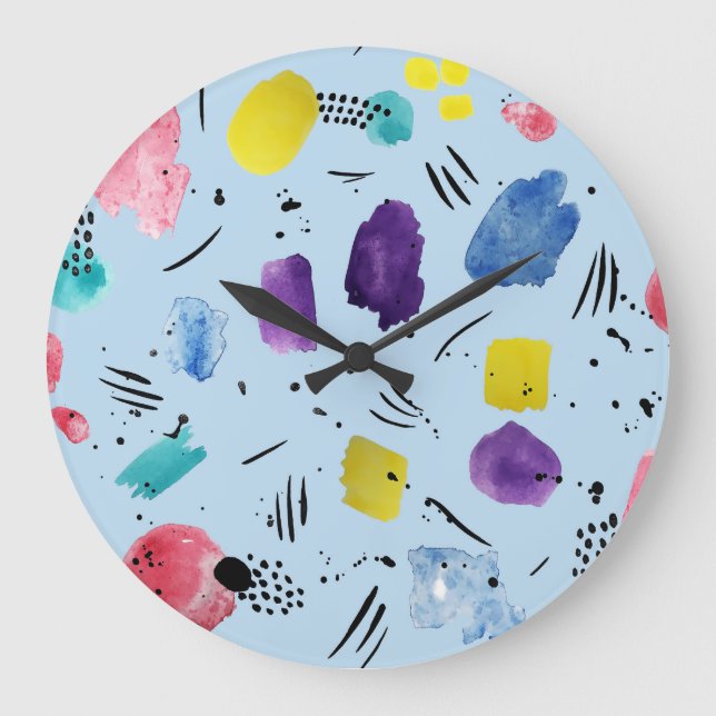 Abstract Watercolor Geometric Shapes Pattern Large Clock (Front)
