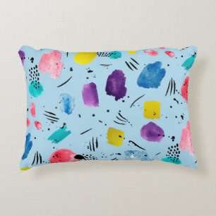 Abstract watercolor geometric shapes with ink stai accent pillow