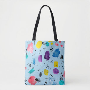 Abstract watercolor geometric shapes with ink stai tote bag