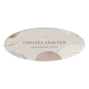 Abstract Watercolor Glittering Luxury Elegant Gold Name Tag