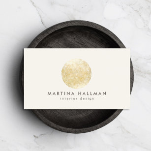 Abstract Watercolor Gold Circle Logo on Ivory Business Card
