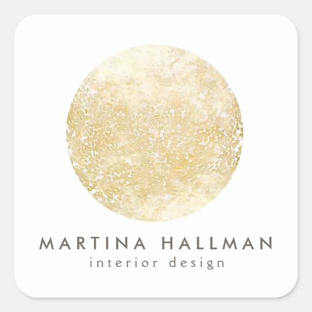 Abstract Watercolor Gold Circle Logo on White Square Sticker (Front)