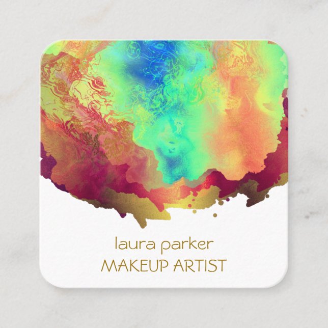 Abstract Watercolor Gold Splatter Elegant Art  Square Business Card (Front)