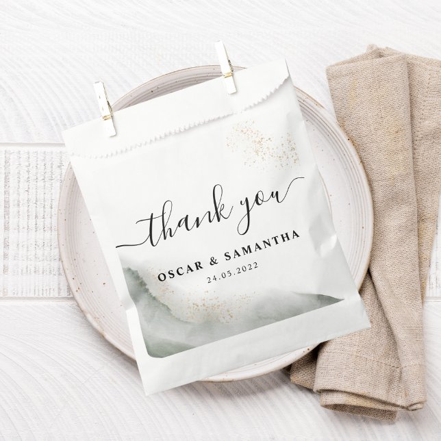 Abstract Watercolor Green Brush Strokes & Gold  Favour Bag (Creator Uploaded)