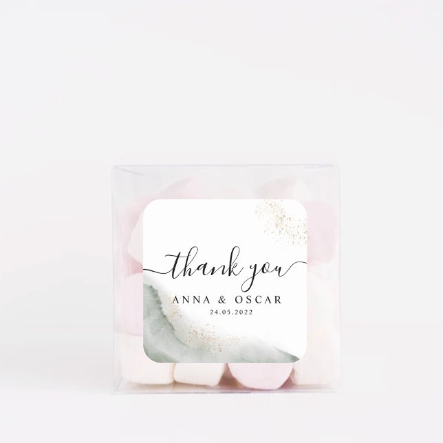 Abstract Watercolor Green Brush Strokes & Gold  Square Sticker (Creator Uploaded)