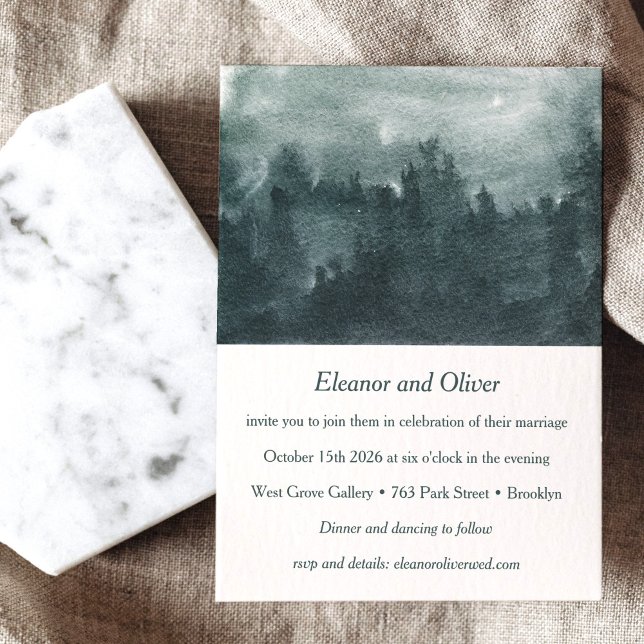 Abstract Watercolor Green Forest Scene Wedding Invitation (Creator Uploaded)