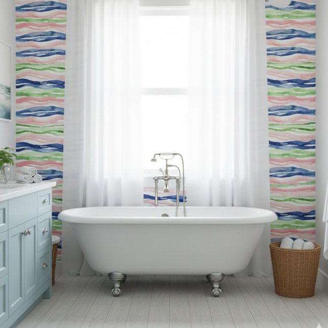 Abstract Watercolor Green Pink Blue Wave Stripes Tile (Creator Uploaded)