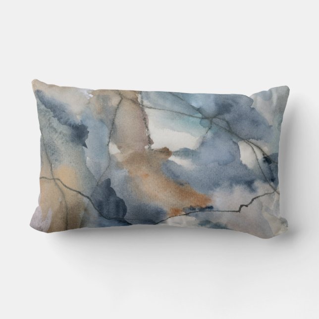 Abstract Watercolor Grey Brown Marble Pattern Lumbar Pillow (Back)