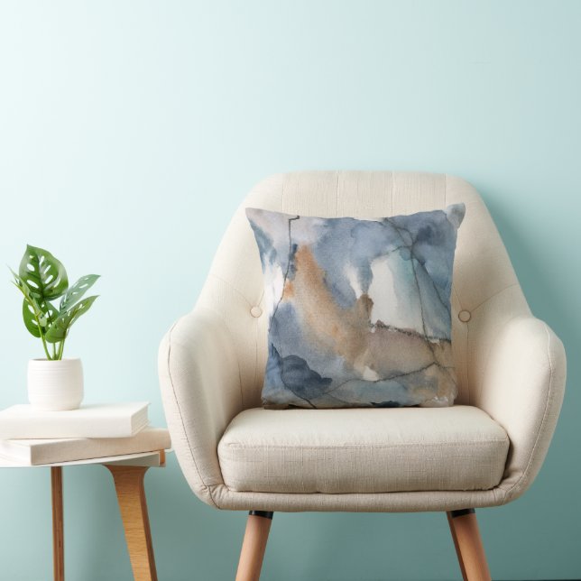 Abstract Watercolor Grey Brown Marble Pattern Throw Pillow (Chair)