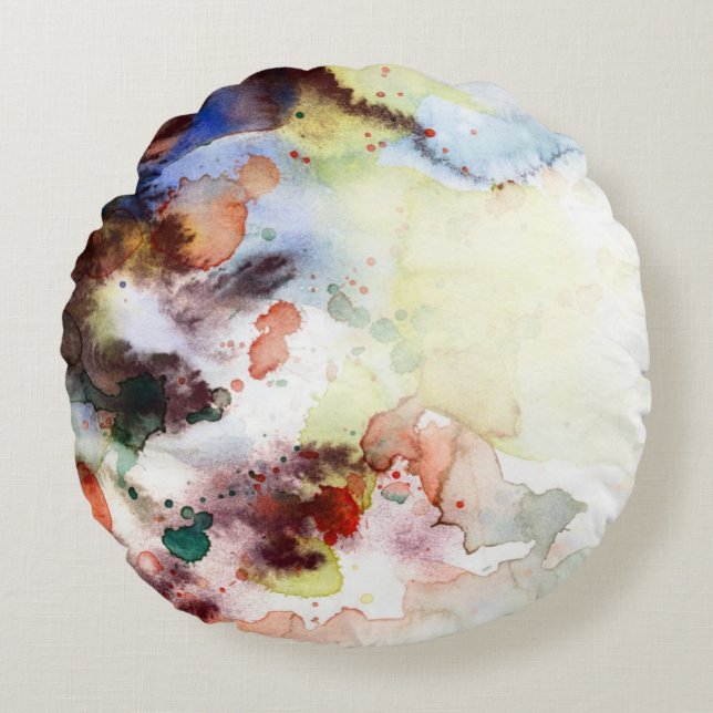 Abstract watercolor grunge texture with paint round pillow (Front)