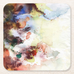Abstract watercolor grunge texture with paint square paper coaster