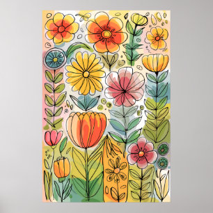 Abstract Watercolor Hand-Drawn Floral Illustration Poster