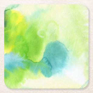 Abstract watercolor hand painted background 16 square paper coaster