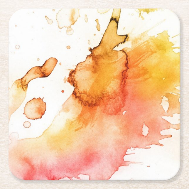 Abstract watercolor hand painted background 2 square paper coaster (Front)