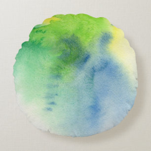 Abstract watercolor hand painted background 8 round pillow