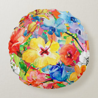Abstract watercolor hand painted background with m round pillow